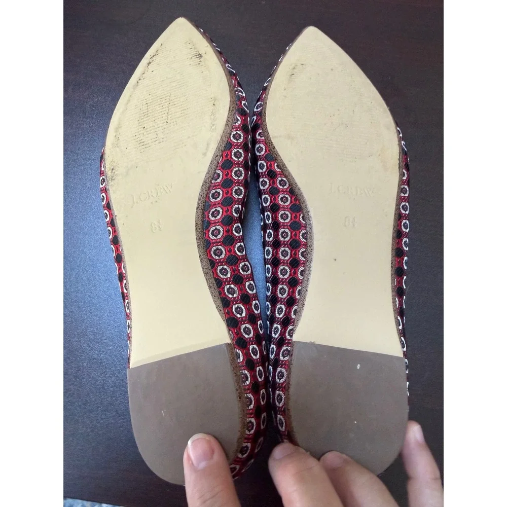 J.Crew Womens Pointed Toe Flats Red Black Geometric Jacquard Size 8.5